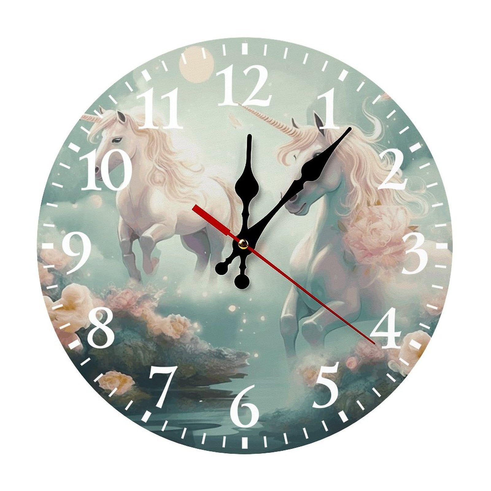 Horloge silencieuse à piles avec motif chevaux dans le ciel pour salon et bureau
