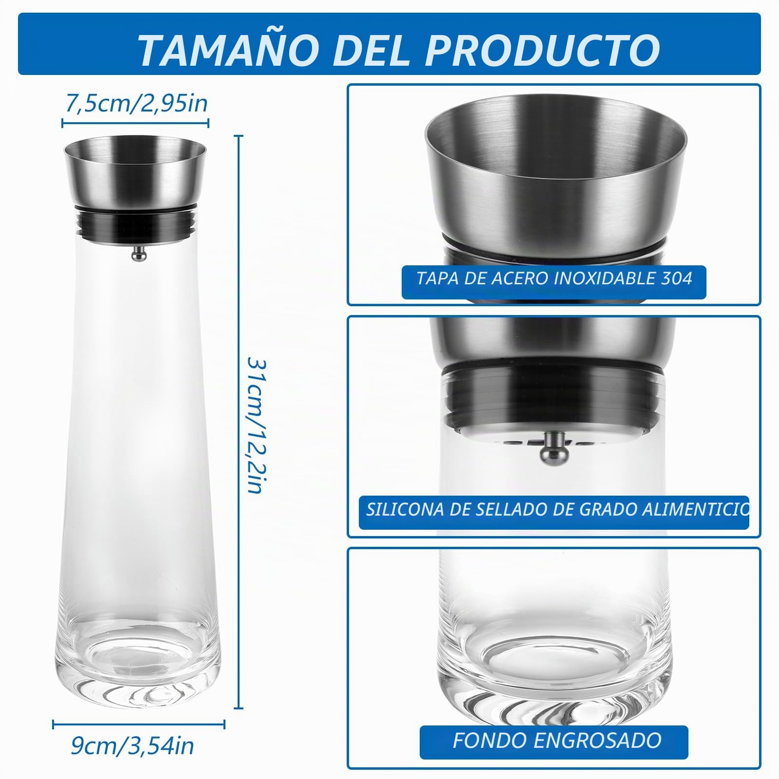 APACALI 2 unidades de jarra de cristal con tapa, jarra de 1 litro con tapa, jarra de agua de cristal para bebidas caseras, té helado, leche, café y vino