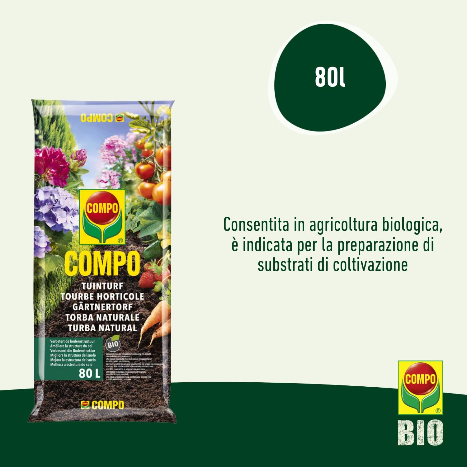 COMPO Gärtnertorf, Torba Bionda Naturale, Per il Miglioramento dei Terreni, Consentito in Agricoltura Biologica, Sacco 80 L