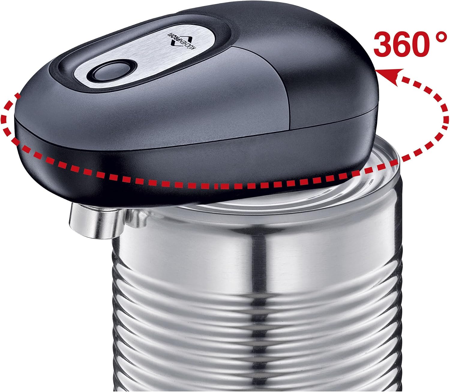 KÜCHENPROFI Easy Automatic Can Opener, Free Running, No Sharpener Edges Risk, Includes Batteries and Instruction Manual (English language not guaranteed), High-Quality Plastic, Magnet for Fixing Lid