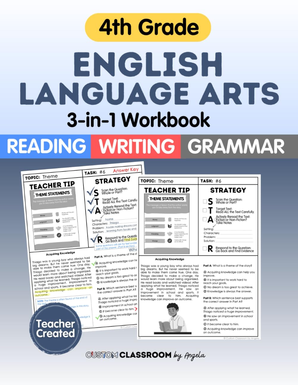 4th Grade ELA Workbook: Reading Comprehension, Writing, and Grammar Practice for Summer Learning & STAAR Test Prep: Master key ELA skills with reading