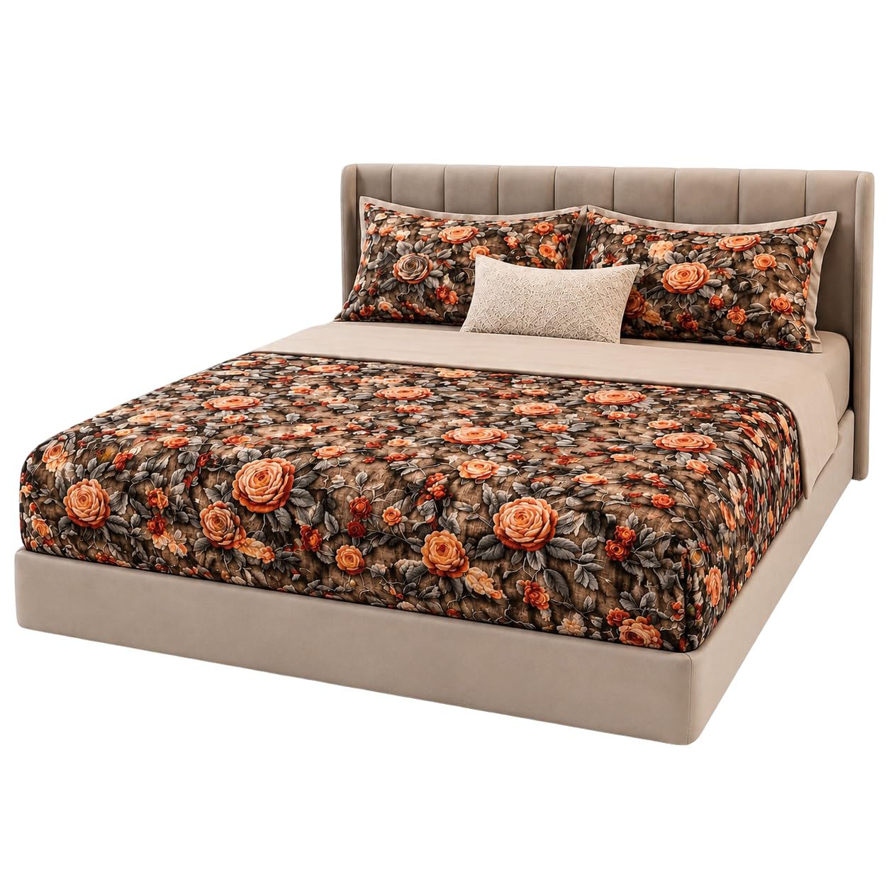ADIDEV Luxury Floral Printed Premium Bedspread Set with Elegant Beige Upholstered Bed Design – Soft Comfort Bedding with Matching Pillow Covers, Modern Aesthetic Bedroom-image-40