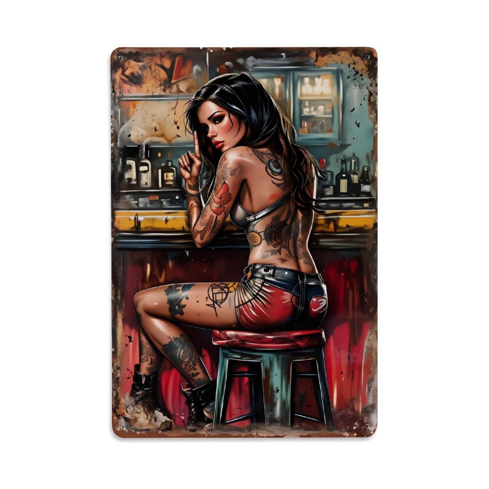 Jdyaojiesheng Vintage Tattooed Body Art Design Pattern Tin Sign Retro Metal Wall Decor Metal Poster, Home Bar Garage Farmhouse Cafe Wall Art Decoration 8X12inches