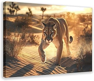 Desert Mountain Lion Wall Art – Realistic Wildlife Print – Majestic Sunset Nature Poster for Home Decor Canvas Art Poster And Wall Art Picture Print Modern Family Bedroom Decor Posters Frame 20x30inch