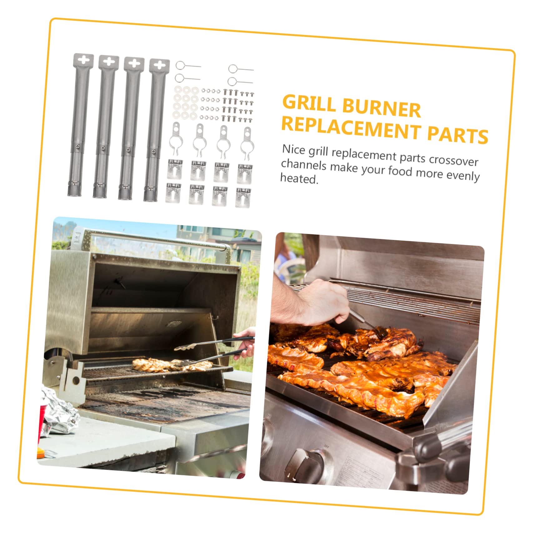 Quemador de Tubo Cruzado para Parrilla de Gas, 1 Juego de Acero Inoxidable | Plata, Estructura Simple y Uso Fácil, Calor Uniforme, Compatible Mayoría de Barbacoas de Gas