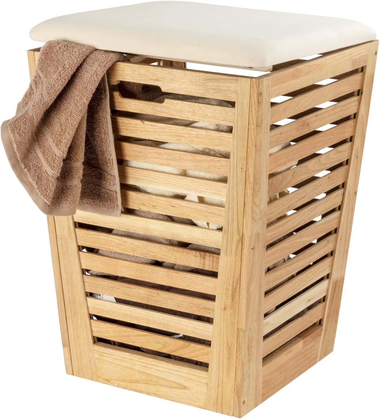 HOMCOM Cesto Portabiancheria in Bambù con Coperchio, Cestino per Biancheria con Sacco in Tessuto Rimovibile, 40x30x60cm, Naturale