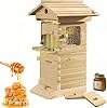 Beehive Starter Kit Complete Box with Observation Window & Honey Spout for Beekeeping, Includes Carpenter Bee House for Garden Pollinators