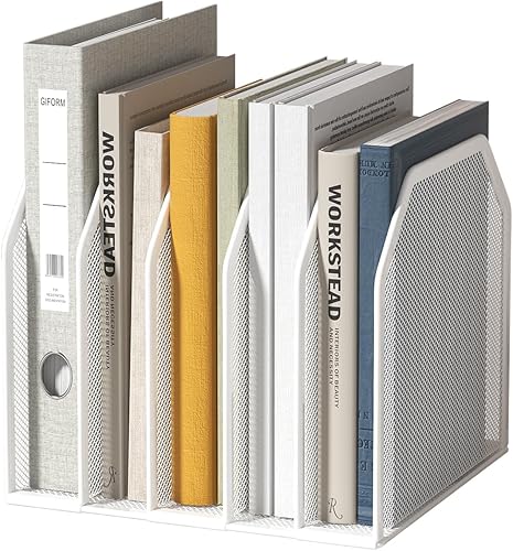 Organizador vertical de archivos para escritorio, soporte de archivos de malla metálica con 5 compartimentos, estante para carpetas de archivos y