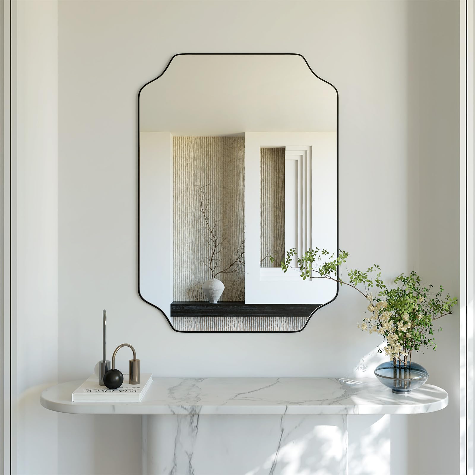 Koonmi Black Vanity Wall Mirror, 20"x32" Bathroom Mirrors for Over Sink, Shatterproof, Octagon Mirror Wall Mount Mirrors for Bedroom, Living Room, Entryway, Modern Decorative