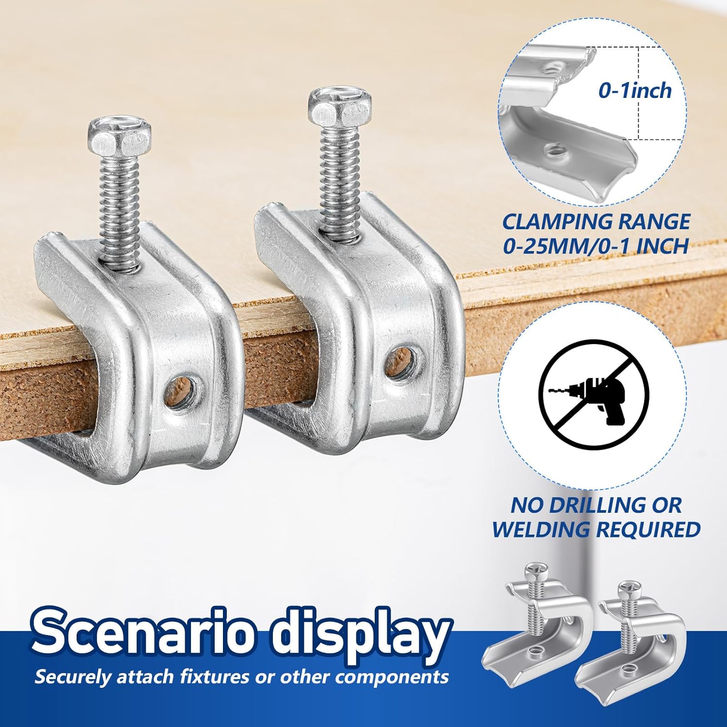 Hicarer 50 Pcs 1/4" x 20 Beam Clamp Steel Screw in Hooks for Flanges Strong Threaded Rod Wire Ring with Harden Point Screws