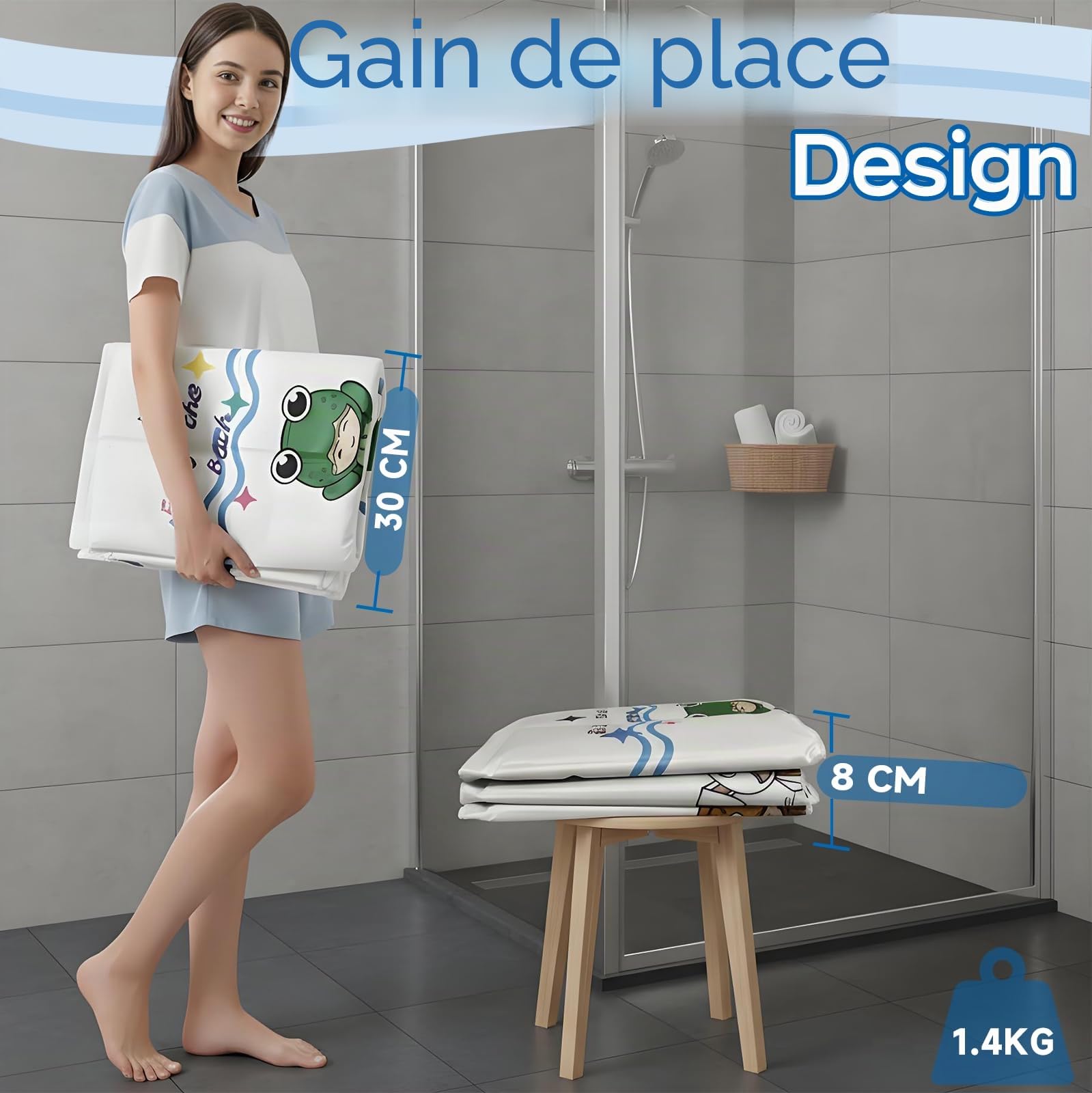 Baignoire Portable Pliable pour Enfants 1-5 Ans WAVYEASE Design Profond Installation Rapide