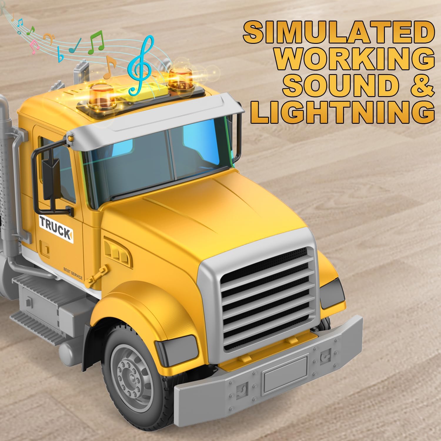 DOWELLIN Transports Trucks Kids Toys, 22" Large Semi Truck Toy Carrier and Excavator Truck with Sound&Light,Friction Powered Cars Toys Birthday for Childs-Yellow