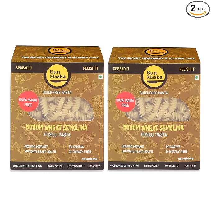 Durum Wheat Semolina Fusilli Pasta | 100% Vegetarian and 100% Maida Free| No MSG | Good for Heart Health | Low in Calories | No Trans Fats | Healthy | Cooked in 10 Minutes (450g x Pack of 2)