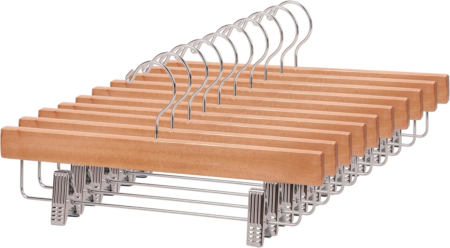 24 Pack Wooden Pants Hangers, Wood Skirt Trouser Hanger for Jeans, Slacks, Shorts with 2-Adjustable Clips Anti Rust Hook (Natural)-HL01NP24