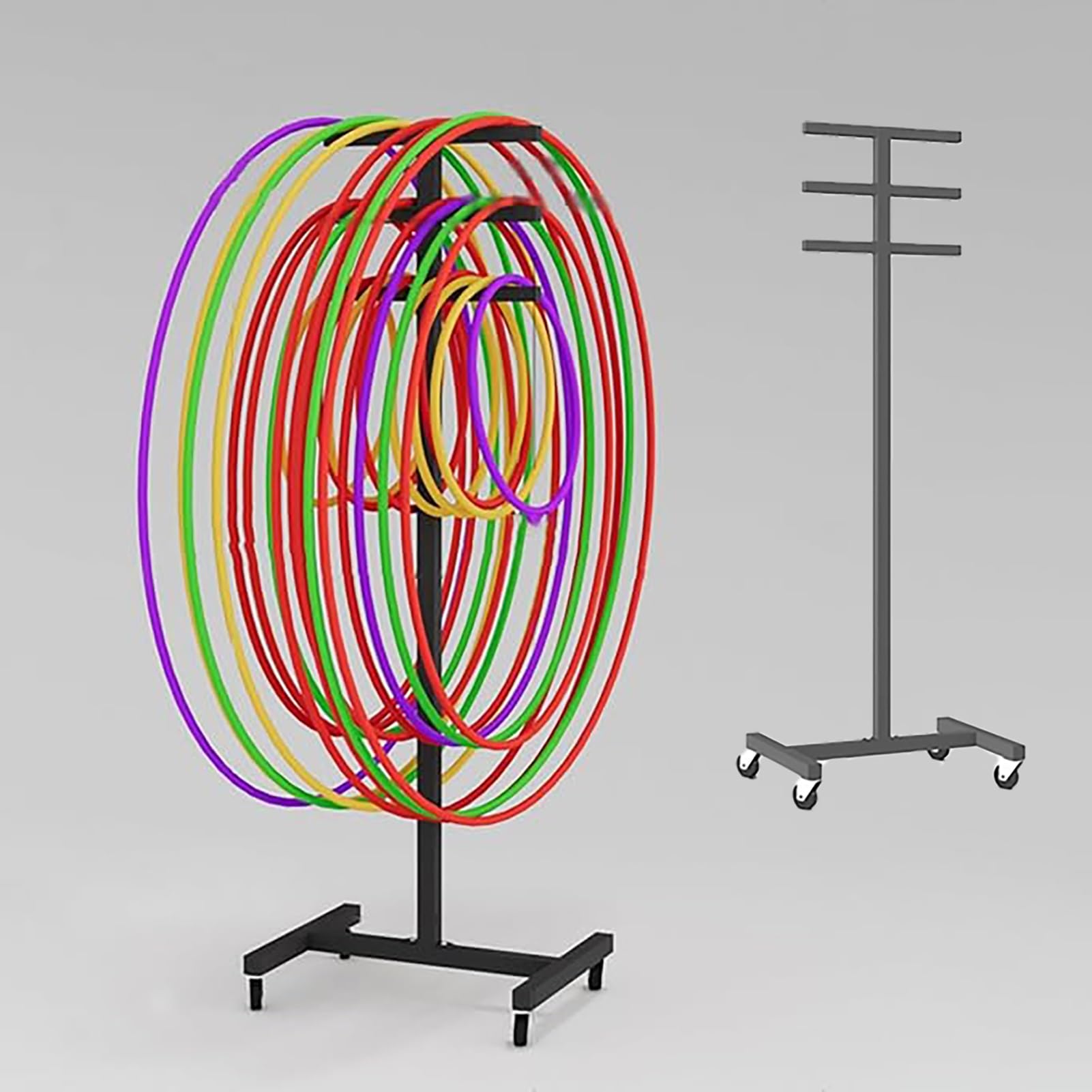Soporte móvil para exhibición de Aros de Fitness - Organizador para Aros de Hula Hoop, Cuerdas para Saltar y Equipos de Ejercicio - Ideal para escuelas y gimnasios
