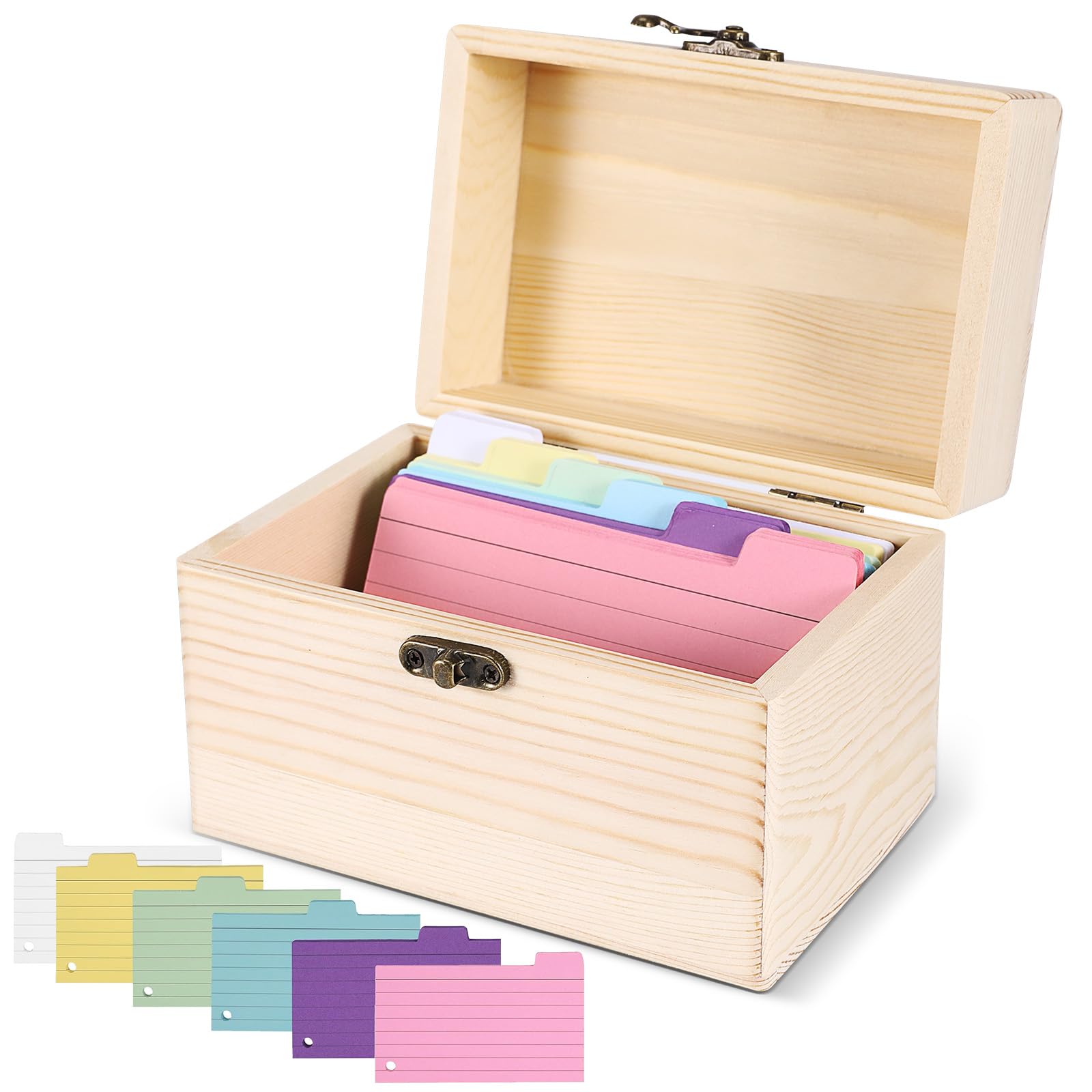 Tryora Wooden Recipe Box with Cards, 4x6 Wood Recipe Organizer Case Heavy-Duty Index Card Holder Box Set with 150-count Note Flash Cards for Mom Wife Cooking Wedding Anniversary Housewarming