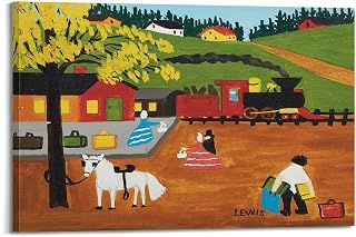 At The Train Station by Maud Lewis Painting Art Poster Home Decor Wall Art Hanging Picture Print Bedroom Decorative Paintings Room Aesthetic 12x18inch(30x45cm)