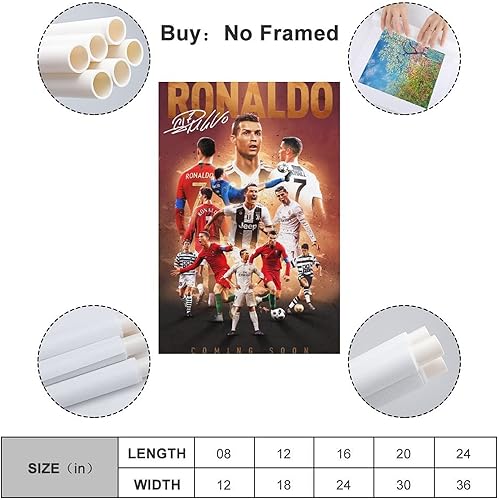 Miniatura 2 de Póster de Cristiano Ronaldo con 2 impresiones artísticas en lienzo para el hogar, baño, dormitorio, oficina, sala de estar, decoración de lienzo sin