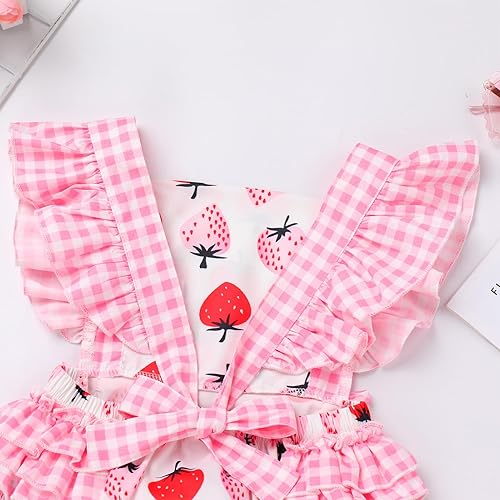 Miniatura 5 de IMEKIS Conjunto de ropa para bebé niña de primer cumpleaños con diadema de verano para sesión de fotos