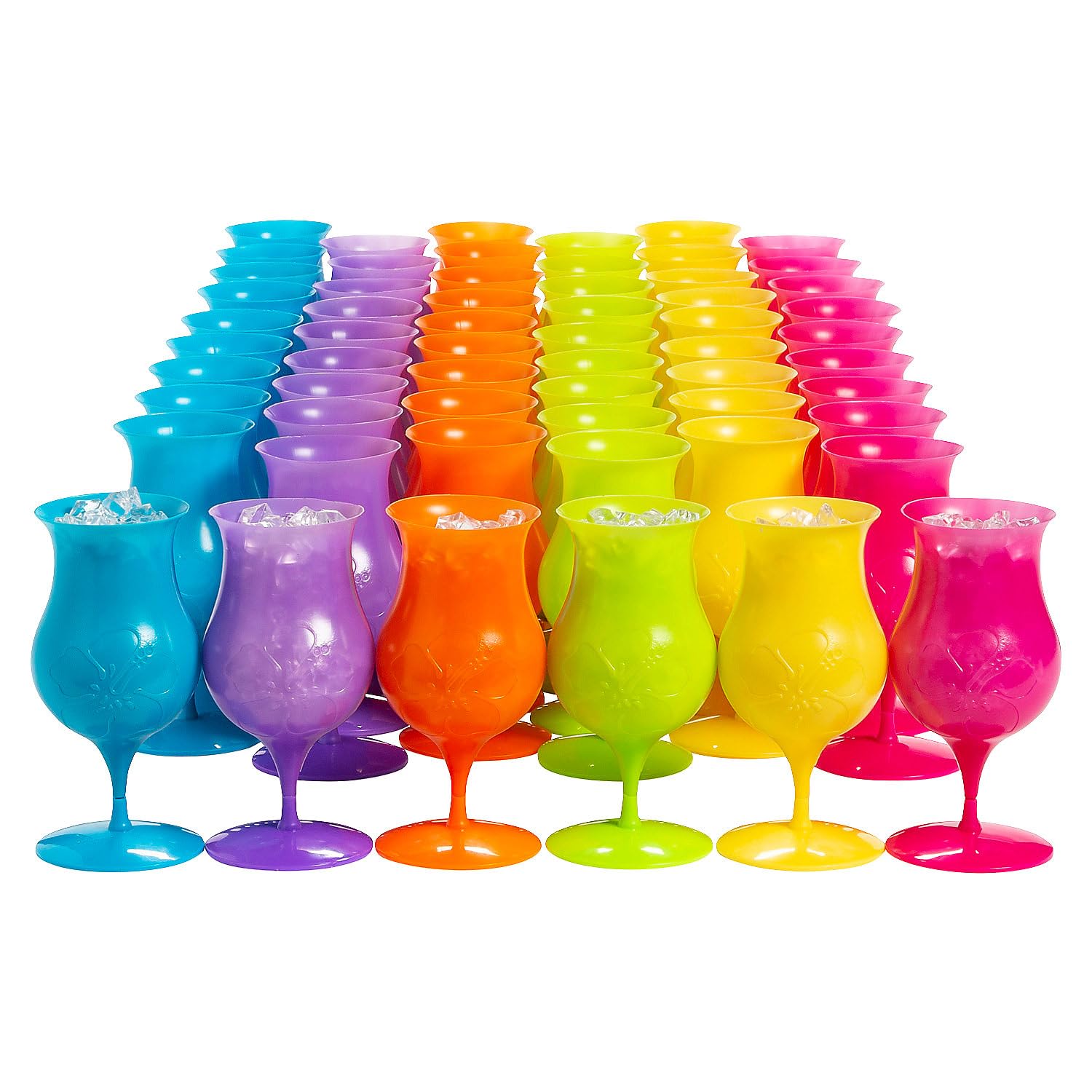 Fun Express Tropical Colored Plastic Hurricane Glasses Bulk 60 Ct