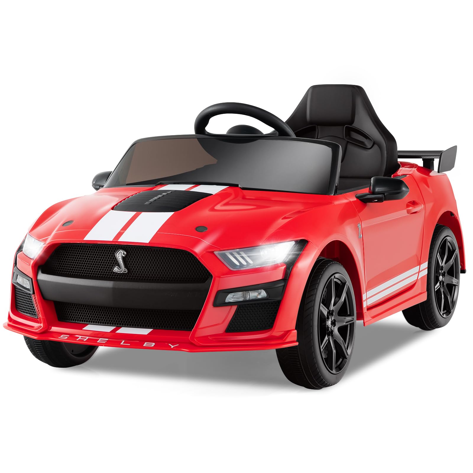 Licensed Ford Mustang Shelby GT500 Ride on Car for Kids by OLAKIDS, 12V Electric Vehicle with Remote Control, Toddlers Battery Powered Toy Gift with 2 Speeds, LED Lights, USB, FM, Music, Horn