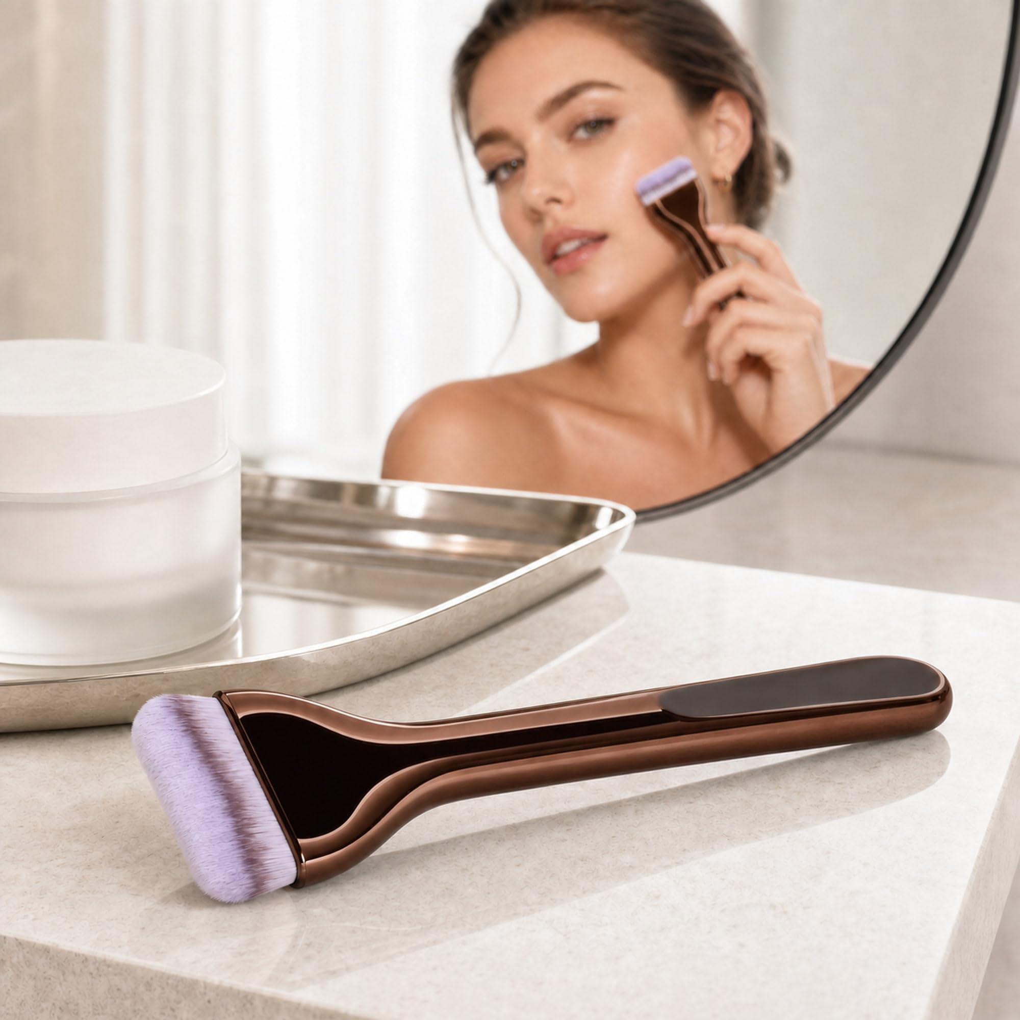 Brocha Facial Marrón con Cerdas Suaves para Base y Mascarillas Spa - imagen 6