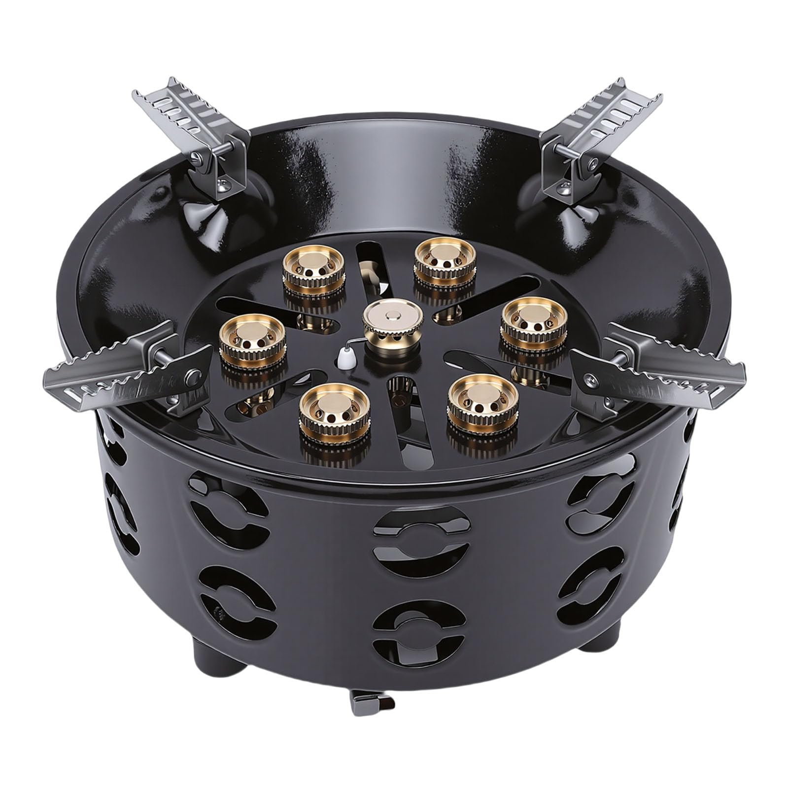 Luocute Fornello a Gas a Fuoco Singolo, Fornello da Campeggio Portatile in Acciaio Al Carbonio con Antivento e Potente Potenza di Fuoco di 21800 W, per Cucinare All'Aperto con Bombole