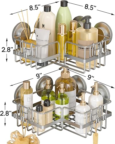 Miniatura 6 de LEVERLOC Organizador de ducha con ventosa adaptable a la esquina, paquete de 2 unidades, estante de ducha esquinero a prueba de óxido, organizador