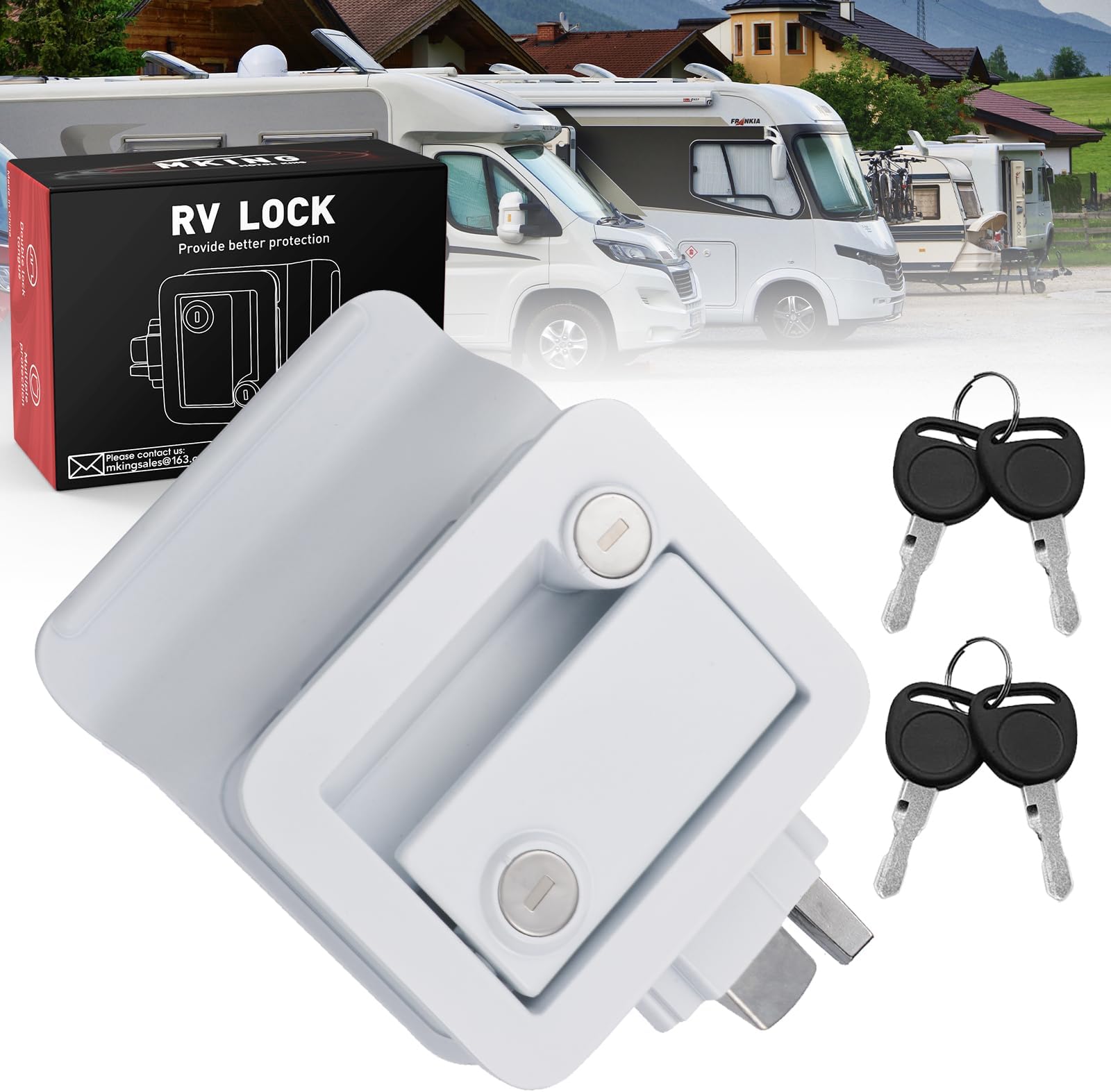 Camper Door Latch Handle, RV Travel Trailer Entry Door Lock With Paddle Deadbolt, RV Door Latch Replacement Kit For Camper Horse Trailer Cargo Hauler In | Whizz Portable Power Banks - Foto 6
