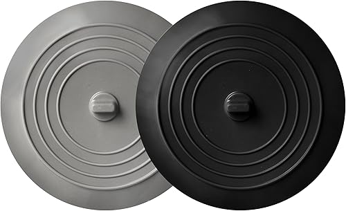 Juego de 2 tapones para fregadero de cocina y bañera de 6 pulgadas, color negro y gris, para drenaje estándar de fregadero de cocina y desagüe de