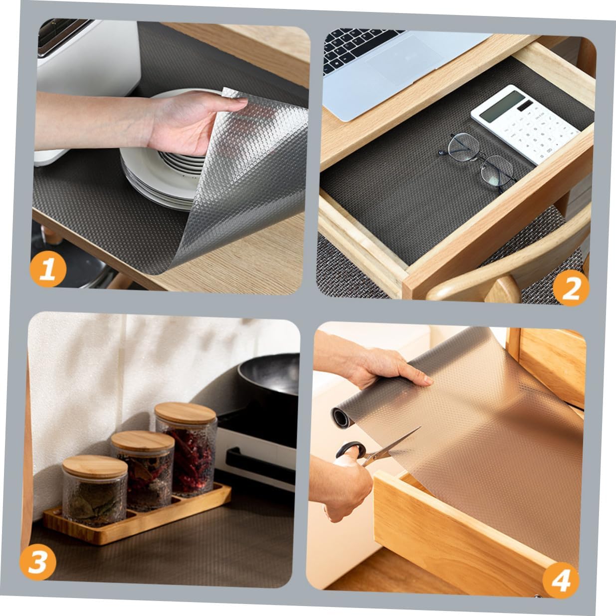 Waterproof Non-Slip Drawer Liner Large 60x150cm Gray Semi- Kitchen Cabinet Shelf Liner Protective Cuttable Mat for Home Storage Organization