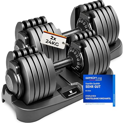 Verstellbare Kurzhantel Set 2x24kg | 12kg |18kg | 24kg | 40kg | 15 Gewichtseinstellungen | Hantelset 2x24kg | Verstellbare Hantel | einstellbar und platzsparend [FIX LOCK] Hantel verstellbar