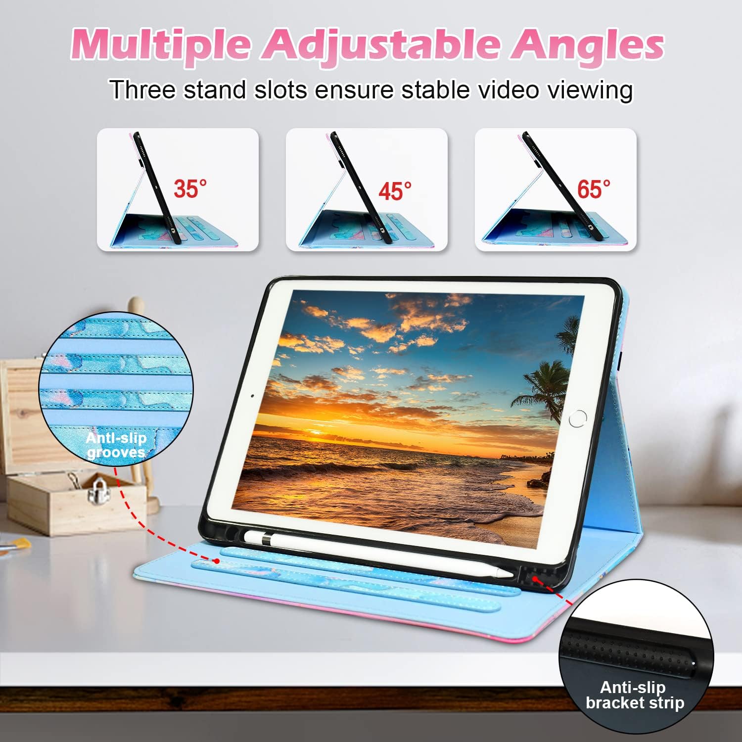 Zonefoker Cases for iPad 6th 5th Generation 2018/2017, iPad Air 2 Case 2014, iPad Air 2013, iPad Pro 9.7 inch Case 2016 with Pencil Holder, Leather Folio Cover for Kids, Women, Men, Marble Teal Pink