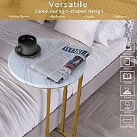 Vista 6 de Serteaw Mesa auxiliar en forma de C, mesa auxiliar resistente para sofá, mesita de noche, espacio pequeño, bandeja para TV, soporte para tocadiscos