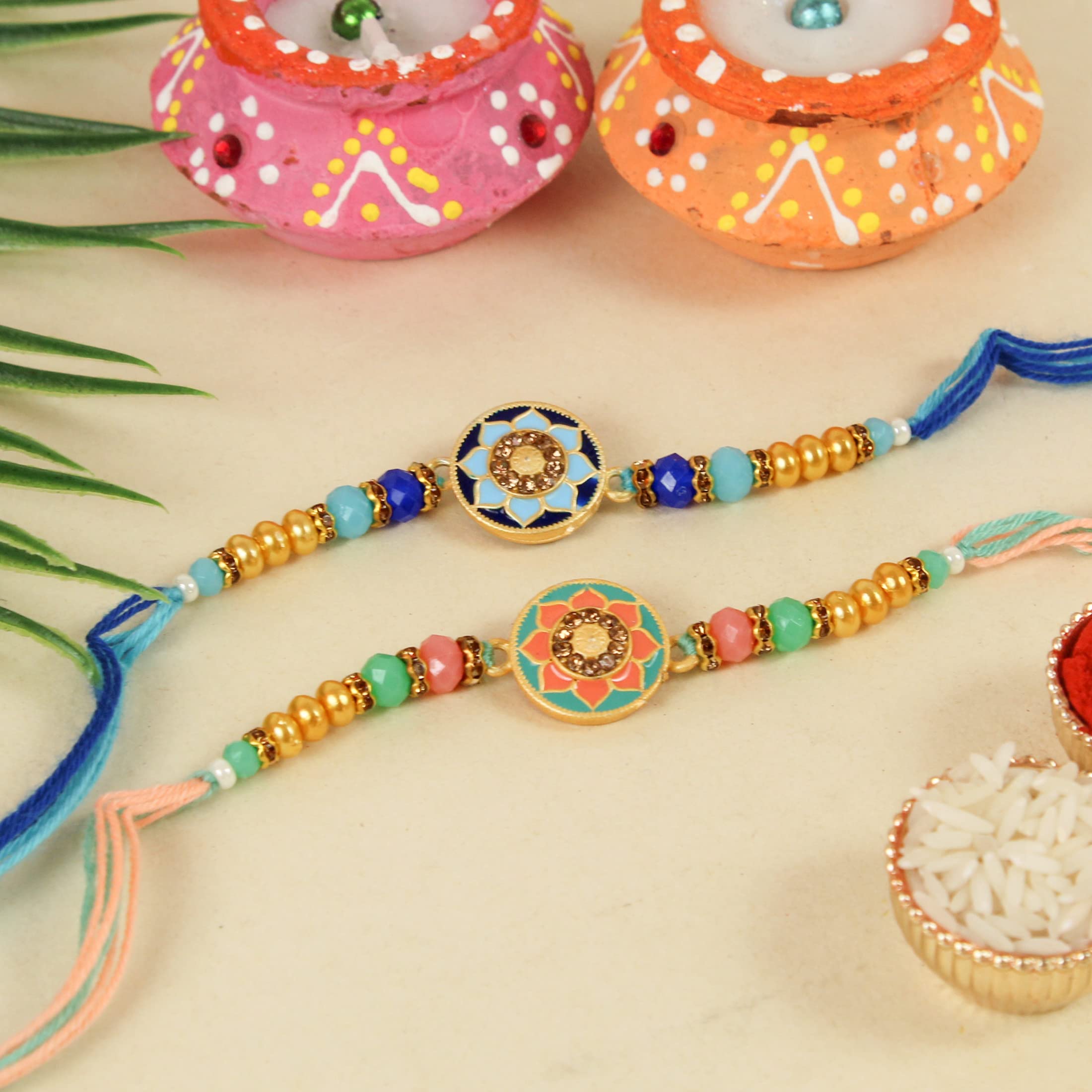 TIED RIBBONS Rakhi for Brother Set of 2 Rakhi Set | Mini Greeting Card | Roli Chawal Tika - Raksha bandhan Rakhi Bracelet for Brother Rakhi Set for Brother | Rakhi for