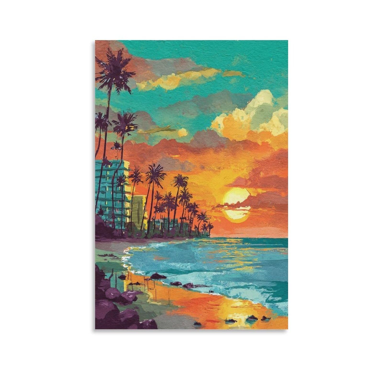 ZBBGGOZ Miami Beach Poster 20x30inch(50x75cm) Vintage Watercolor Canvas Art