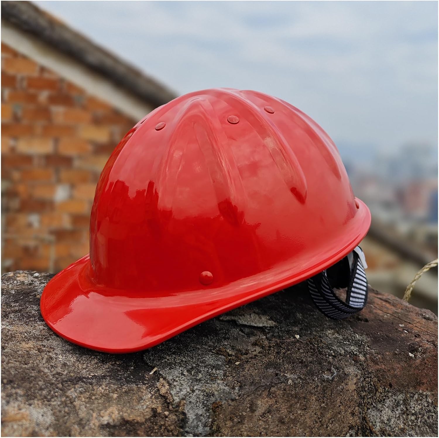 Red Aluminium Helmet Single Brim Hard Hats with Removable Washable Liner Cap Rivet Reinforced Working Hardhat Knob Adjustable Hat Band