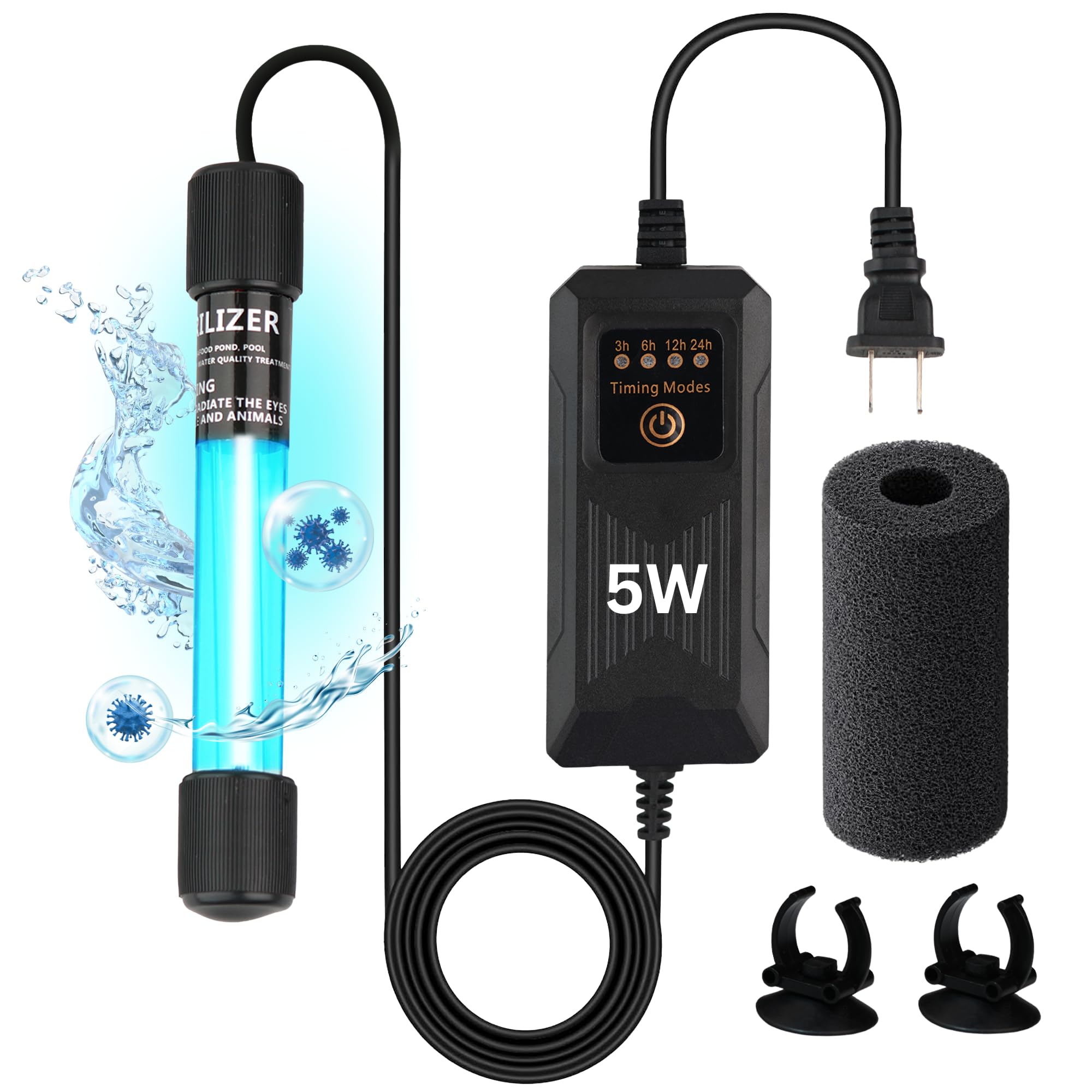 5W UV Light for Aquariums with 4 Timer Modes | UV-C Clean Light for Use in Sump Areas, Filters, Top Filter Boxes & Small Ponds – Keeps Fish Tanks