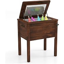 Tangkula Wooden Patio Cooler, Outdoor Ice Chest Beverage Bar | Cooler Table w/Bottle Opener Drain Plug &amp; Handles, for Poolside, Backyard, Party, BBQ