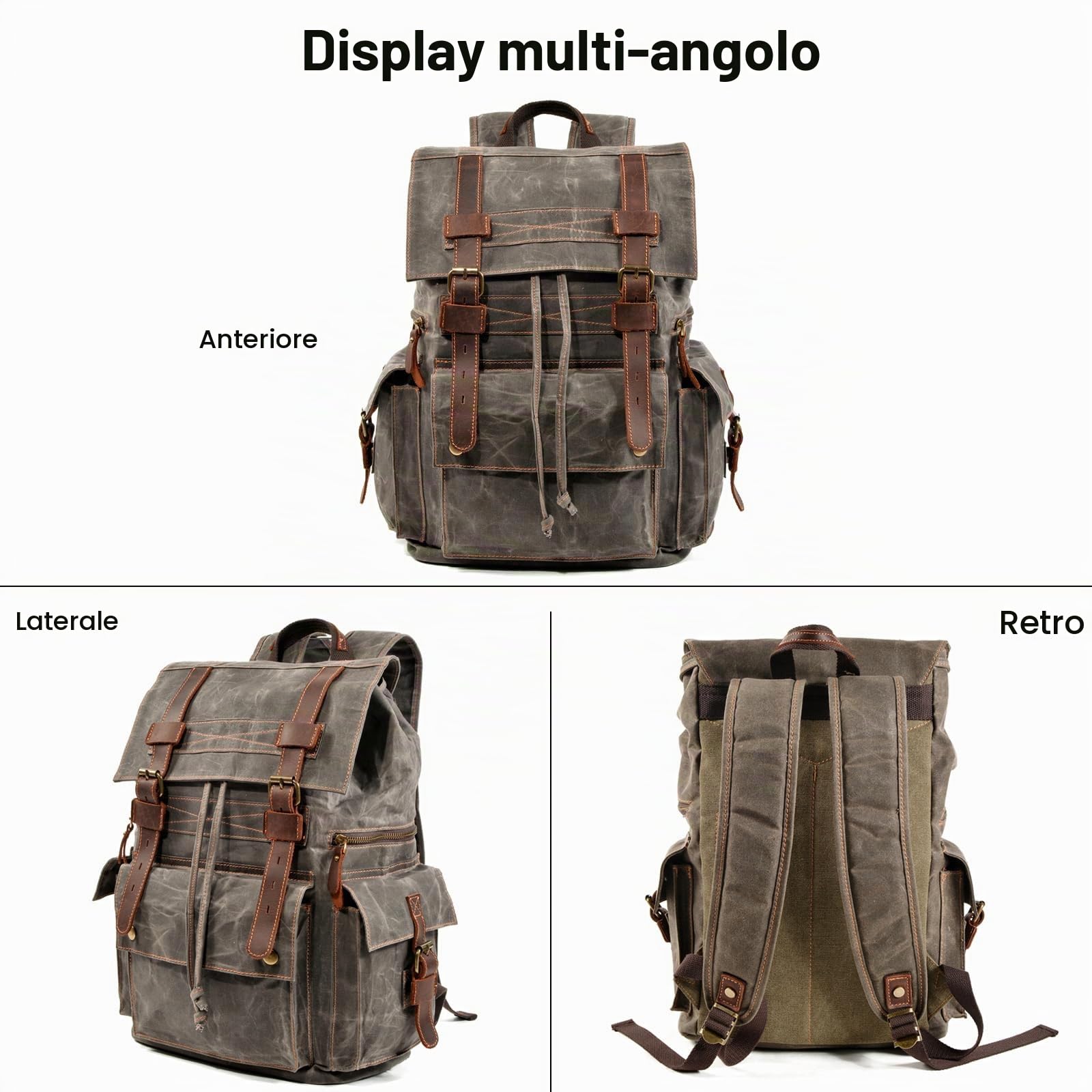 FANDARE Zaini da escursione Borsa da Viaggio Tela Zaino da Escursionismo Zaini Zainetto Trekking Borsa a tracolla Cartella Borsone con Couliss per Uomo Donna Viaggio Zaini da hiking Verde