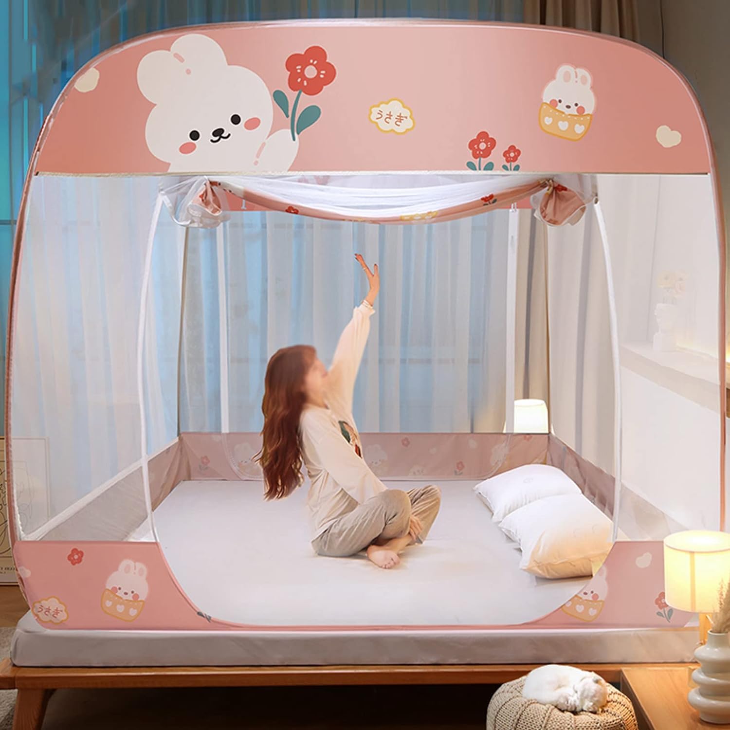 Zanzariera pieghevole per letto – Zanzariera pop up portatile doppia porta con rete inferiore tenda letto, facile da installare