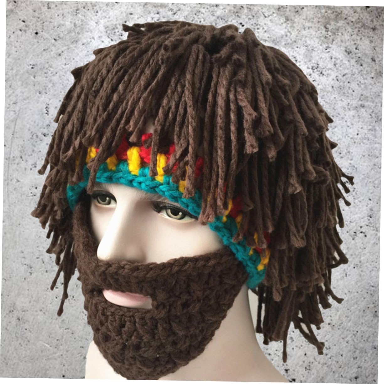 Warmest Knitted Wool Hat Wig Beard Handmade Mask Beanies for Women Men Stylish Knit Cap for Winter Black
