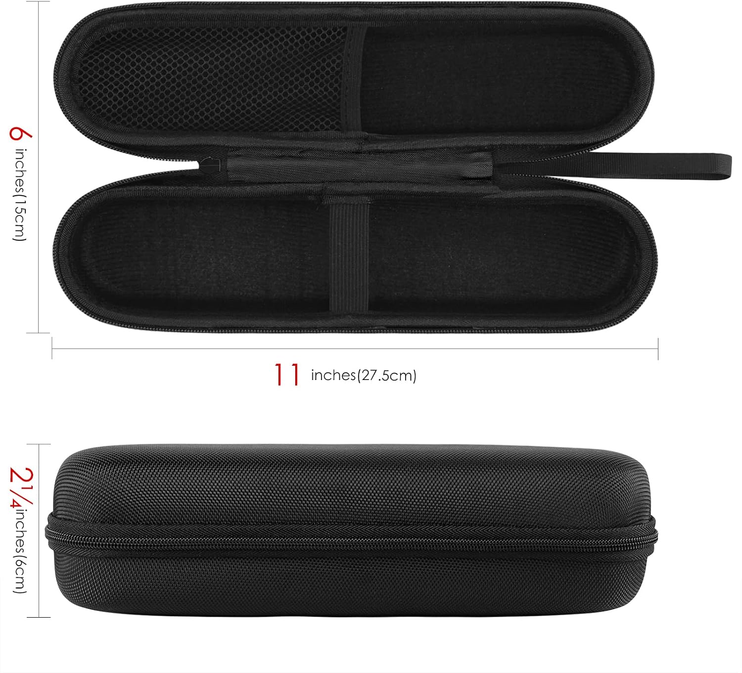 Electric Toothbrush Travel Case, Hard Protective Shell, Black | Inner Dual Compartment Fits 9-Inch Handle Charger & Toothpaste, EVA Structure, Travel Wrist Strap, 11x2.25x2.75 in