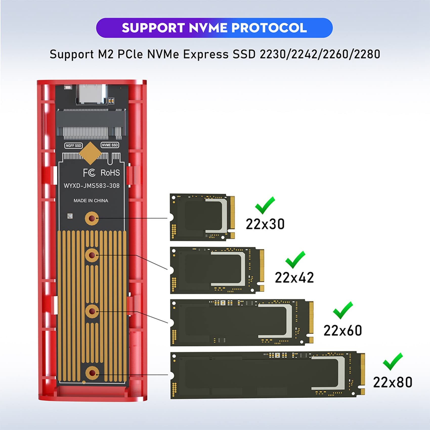 3 x obudowa M2 SSD NVME M.2 na USB 3.1 SSD Box Case do M.2 PCIe NVMe M Key 2230/2242/2260/2280 adapter bez narzędzi, czarna