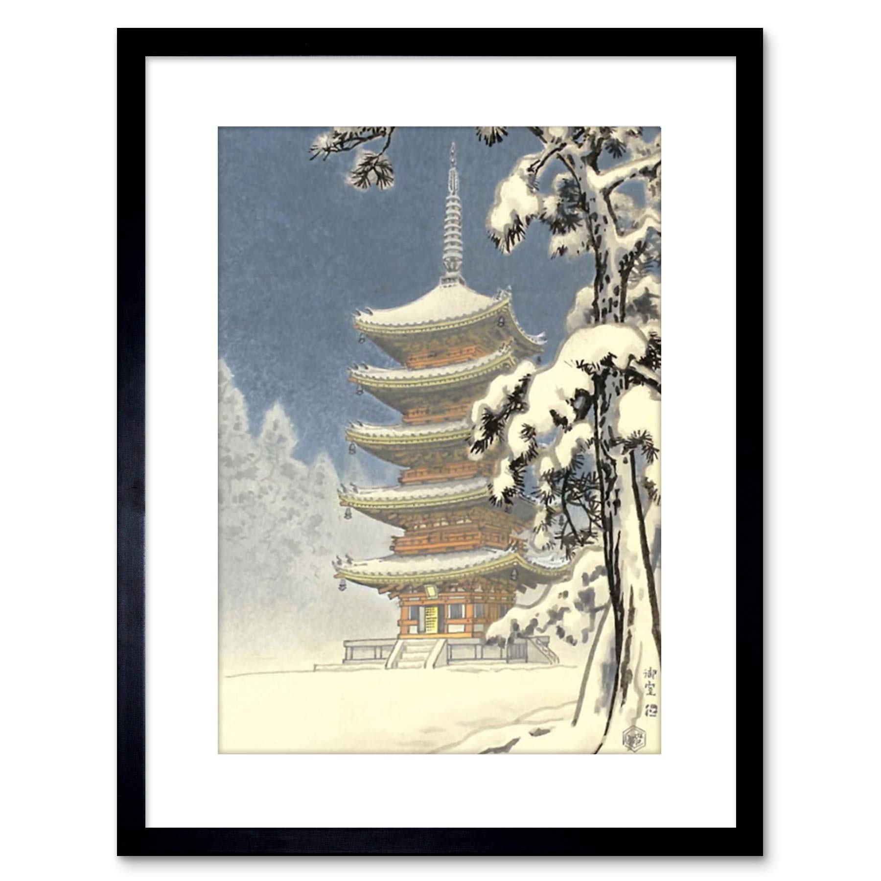 Wee Blue Coo Painting Pagoda Ninnaji Kawase Hasui Japan Framed Wall Art Print