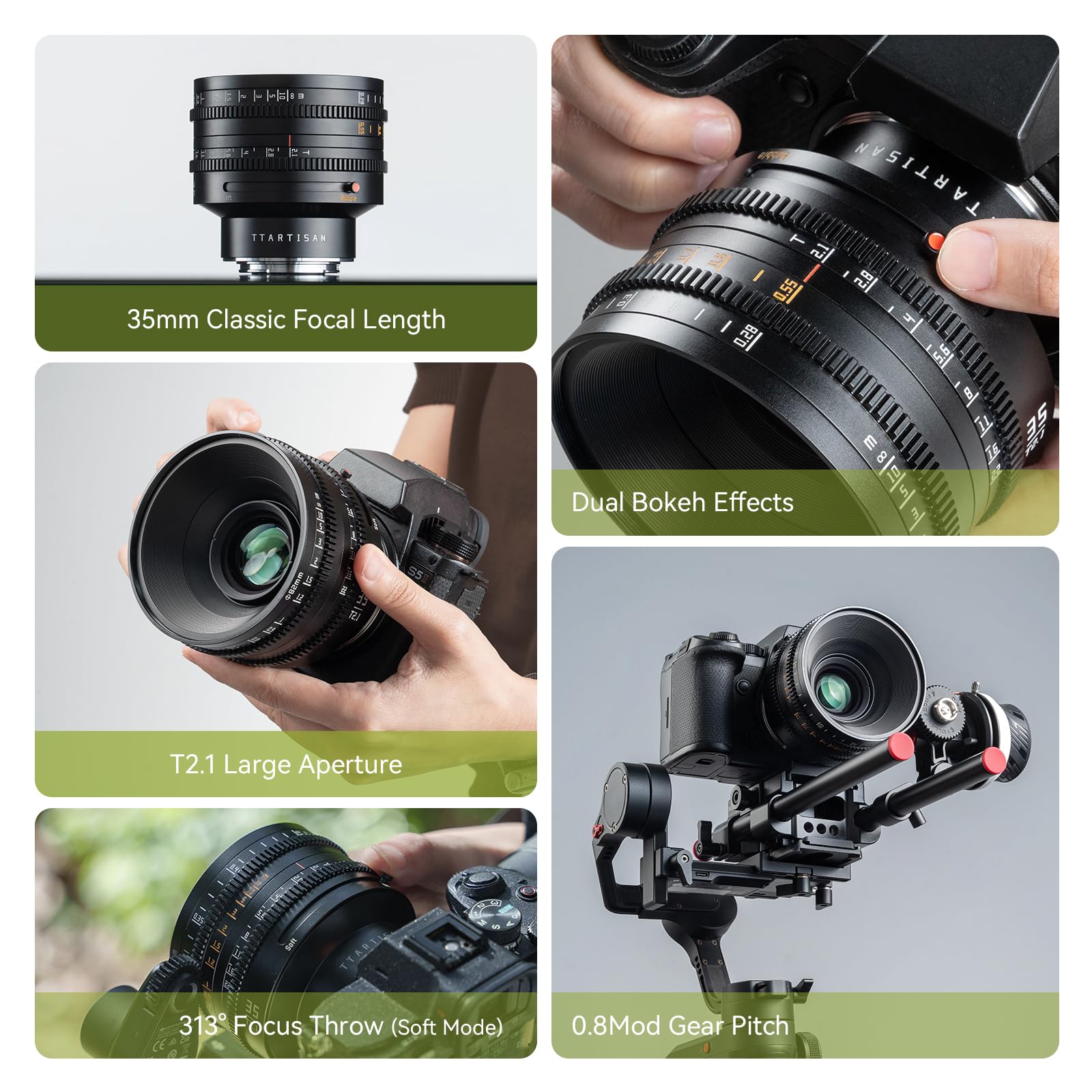 TTARTISAN Objectif double Bokeh Cine T2.1 35 mm compatible avec Canon RF Mount Full Frame Mise au point manuelle Objectifs d'appareil photo sans miroir (35 mm, monture RF)
