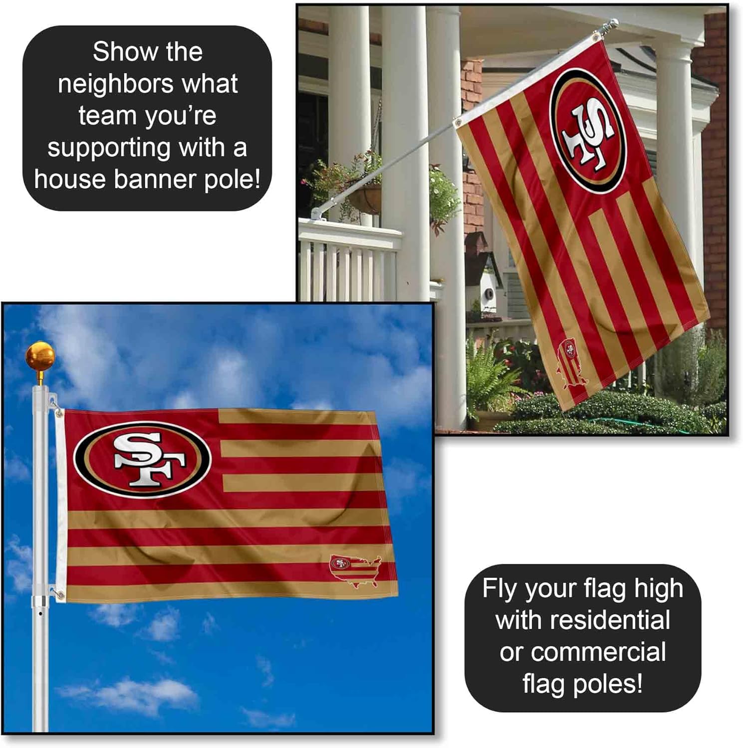 San Francisco 49ers USA American Nation Stripes 3x5 Grommet Flag - Image 3