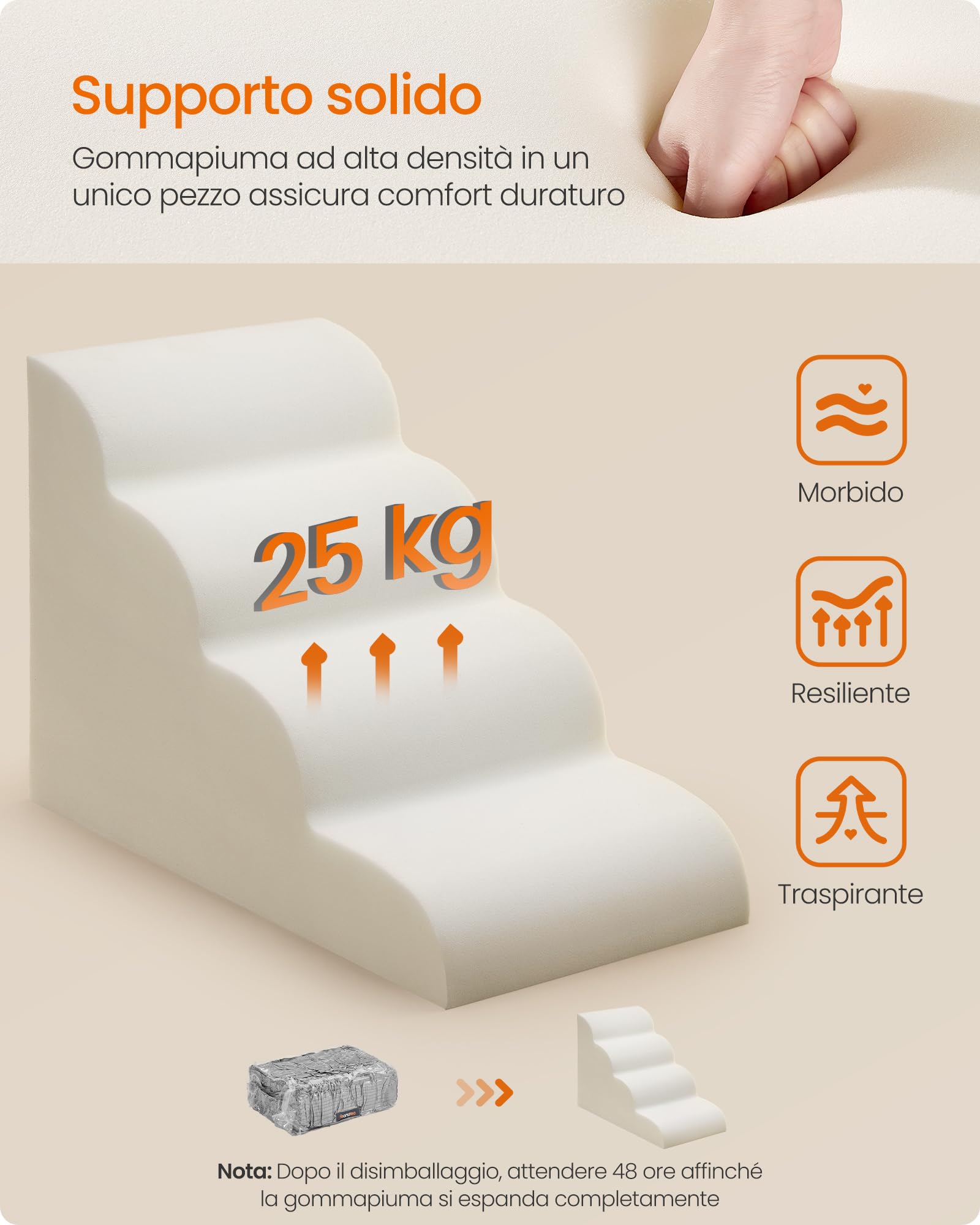 Feandrea Scala a 4 Gradini per Cani, Pendenza per Letto, Divano, Scaletta per Animali Domestici Impermeabile e Antiscivolo, Copertura Sfoderabile e Lavabile, Maniglia, Grigio Tortora PPS004G01