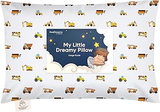 Toddler Pillow with Pillowcase - 13x18 My Little Dreamy Kids Travel Bed Pillows for Sleeping, Organic Cotton Small Pillowcase, Soft & Breathable, Machine Washable, Toddlers 2-5 years old(Construction)