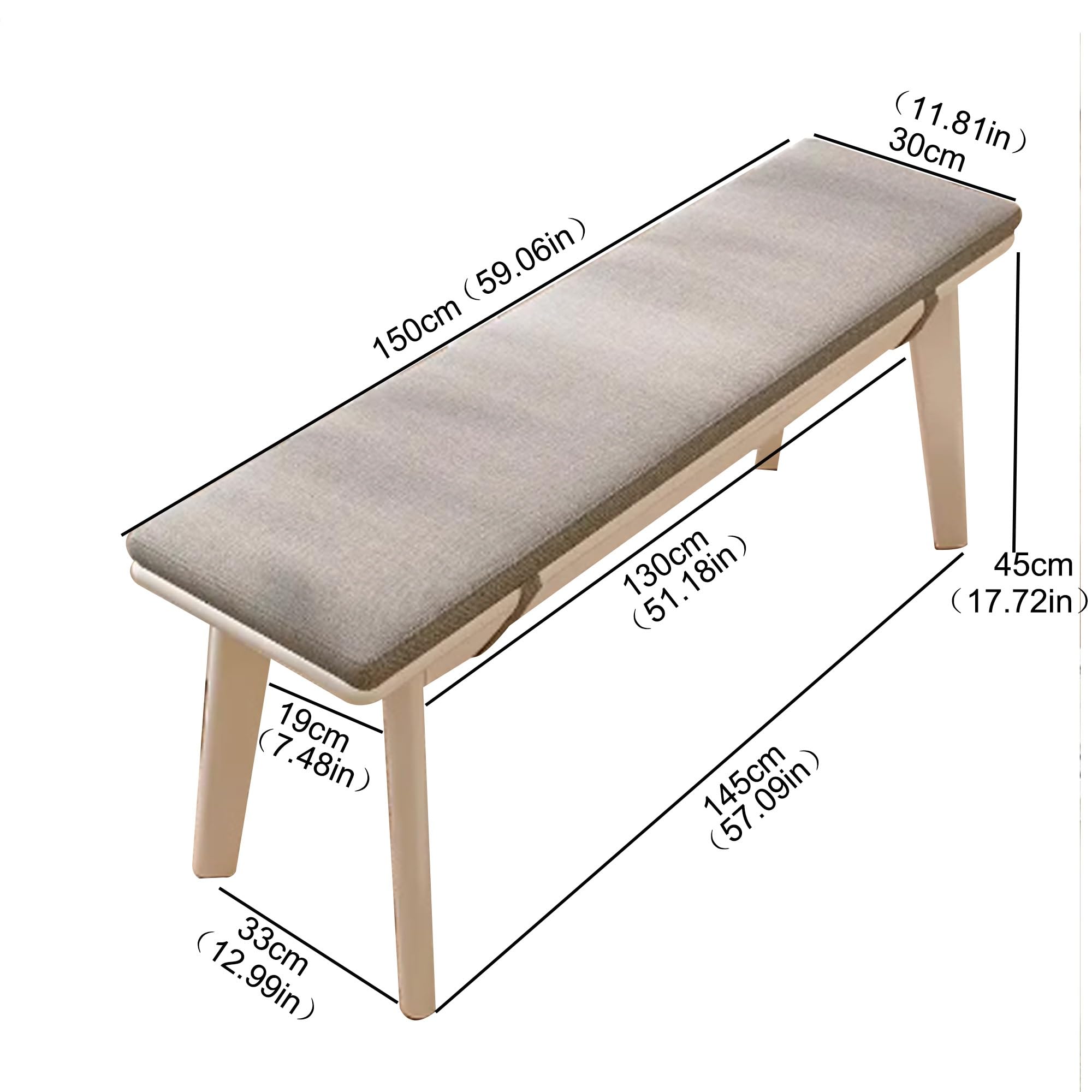 Panca da pranzo in legno di pelliccia, per camera da letto, interni, tavolo da pranzo, ingresso in fattoria, panca stretta imbottita per soggiorno, sala da pranzo e corridoio (bianco150 cm